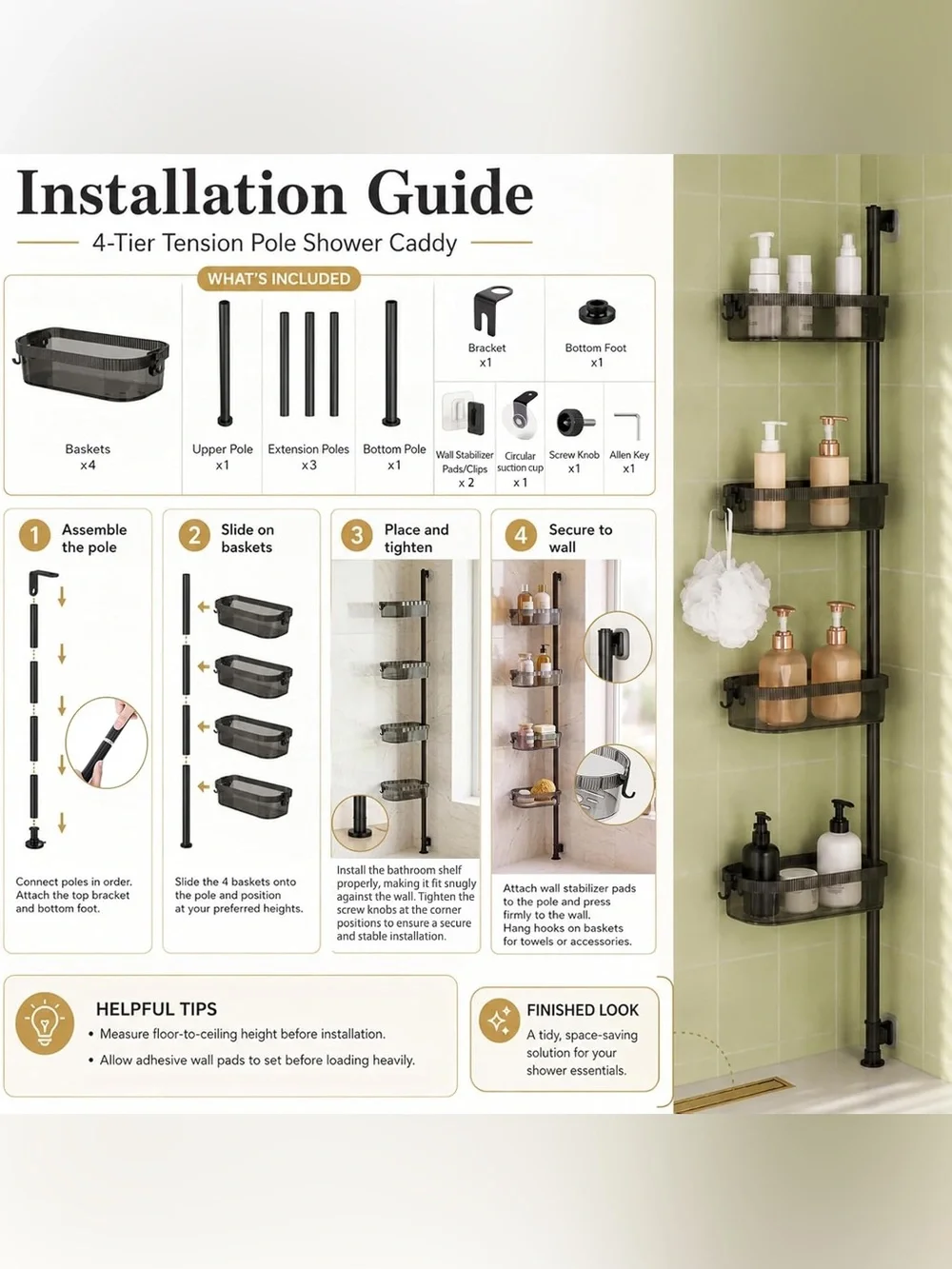 Corner Tension Shower Caddy - Black